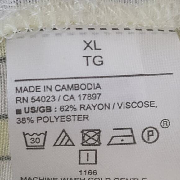 Banana Republic White Yellow Striped Short Sleeve Ruffle Collar V-Neck Blouse XL - Picture 9 of 9